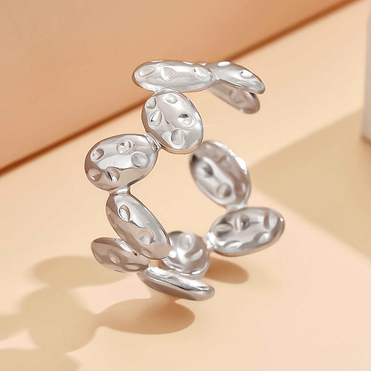 Cute Hammered Oval Stainless Steel Open Ring, Ideal Gift